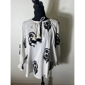 Sohalia White/Black Block Print Cotton Top Sz XS